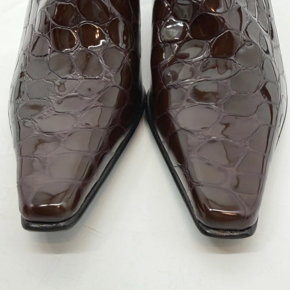 Donald J Pliner Womens‎ Brown Croc Embossed Patent Leather Ankle Booties 10M
